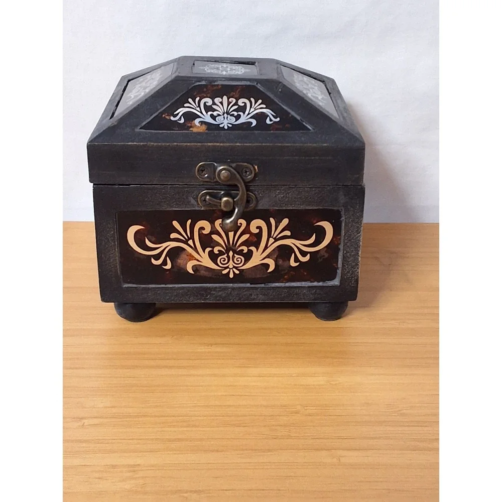 Vintage Home Interiors Wooden Trinket Stash Box With Clock WORKS!